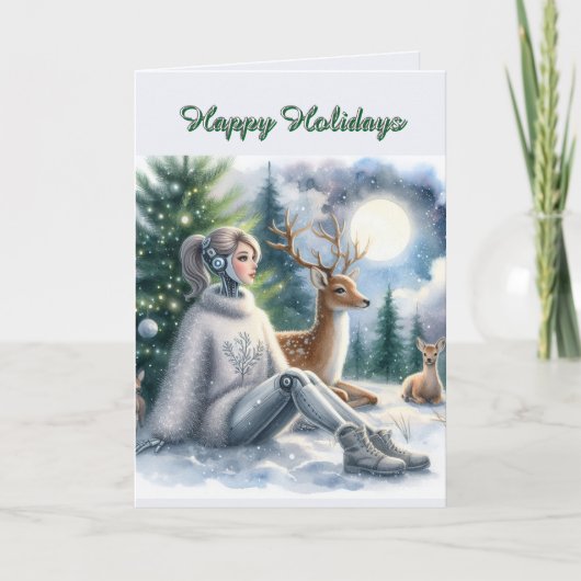 Robot Prettig Vakantie Tech Meisje  Kaart (Voorkant)