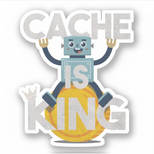 Robot Pun: Cache is koning Sticker (Voorkant)