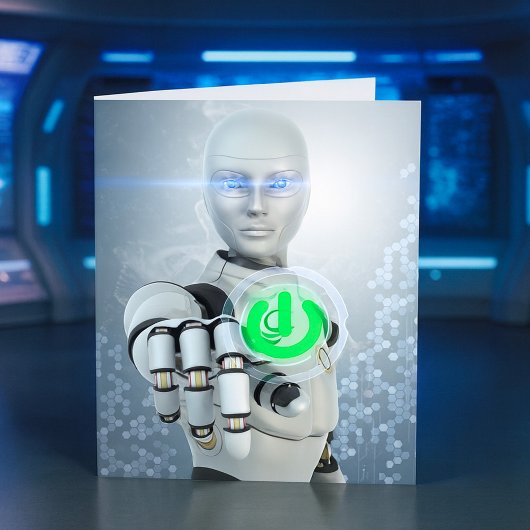 Robot Pushing Power Button Sci-Fi Note-kaarten Kaart