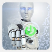 Robot Pushing Power Button Sci-Fi-stickers Vierkante Sticker (Voorkant)