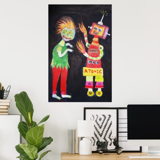 Robot Retro pop kunst Poster (Thuiskantoor)