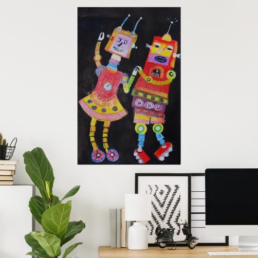 Robot Retro pop kunst Poster (Thuiskantoor)