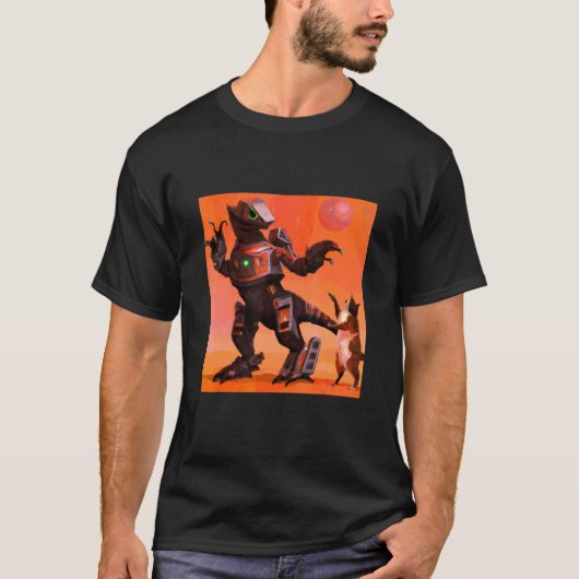Robot Rex danst met kat kunst T-shirt (Voorkant)