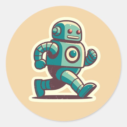 Robot Runner Ronde Sticker (Voorkant)