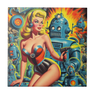  Robot Sci-Fi Pin-up Tegeltje