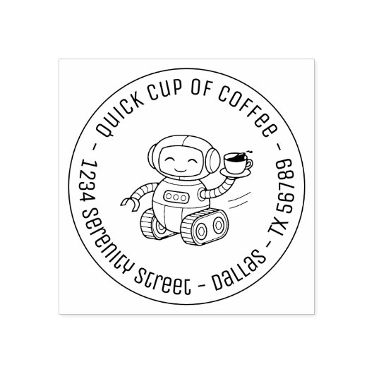 Robot Serving Coffee Business Round Address Rubberstempel (Afrduk)