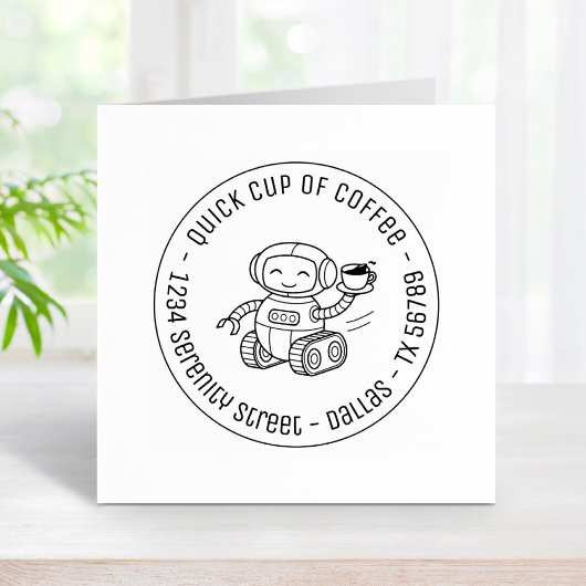 Robot Serving Coffee Business Round Address Rubberstempel