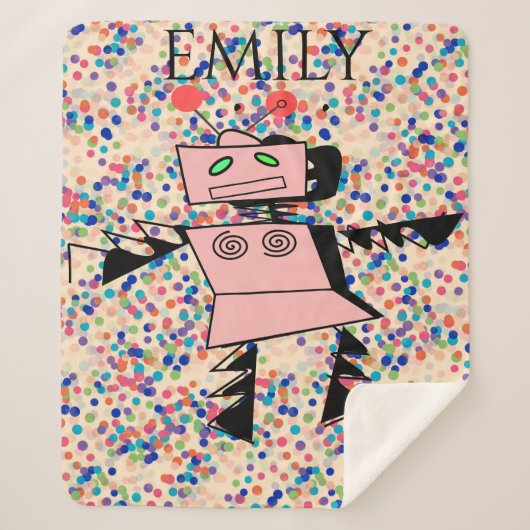 Robot sherpa deken voor meisjes. Aangepaste naam. (Voorkant)