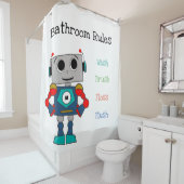 Robot Shower Curtain met badkamerregels voor kinde Douchegordijn (In situ)