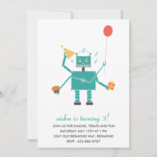 Robot Slaap Slaap Kind Birthday Party Uitnodiging (Voorkant)