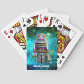 Robot Speelgoed Blue Galaxy Custom Naam  Retro Pokerkaarten (Achterkant)