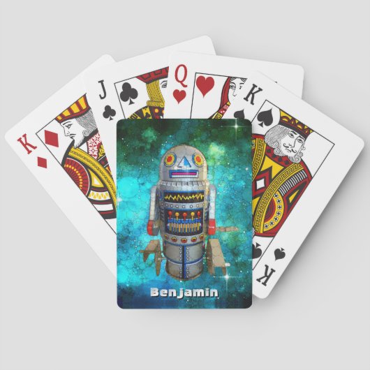 Robot Speelgoed Blue Galaxy Custom Naam Retro Pokerkaarten (Achterkant)