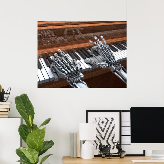 Robot speelt op piano poster (Thuiskantoor)