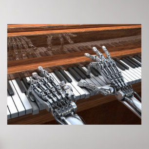 Robot speelt op piano poster
