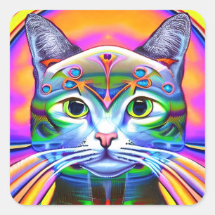 Robot Steampunk Kleurrijke Kat Vierkante Sticker