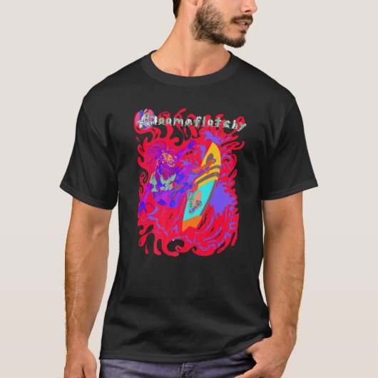 Robot Surfing Psychedelic Surfboard T-shirt (Voorkant)