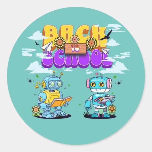 Robot - Terug naar school Ronde Sticker (Voorkant)