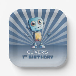 Robot thema 1e verjaardagsfeestje papieren bordje