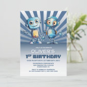 Robot Thema 1e Verjaardagsfeestuitnodiging Kaart (Staand voorkant)