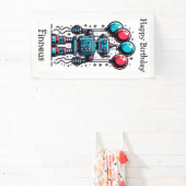 Robot thema gepersonaliseerde verjaardag spandoek (Insitu)