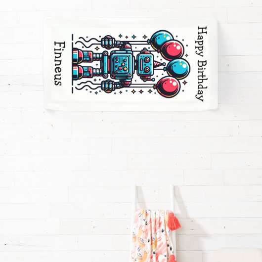 Robot thema gepersonaliseerde verjaardag spandoek (Insitu)