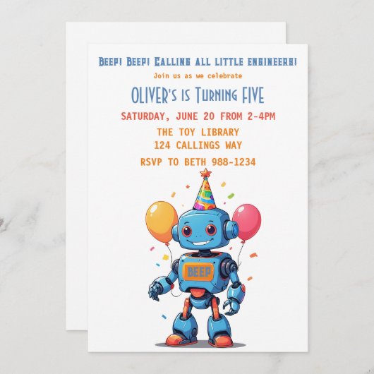 robot thema met ballonnen aquarel kaart (Voorkant / Achterkant)