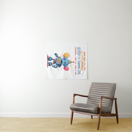 robot thema met ballonnen aquarel wandkleed (In Situ (horizontaal))