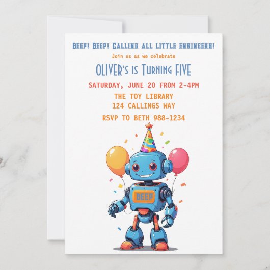 robot thema met waterverfballonnen kaart (Voorkant)