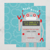 Robot-thema uitnodiging voor verjaardagsfeestje (Voorkant / Achterkant)