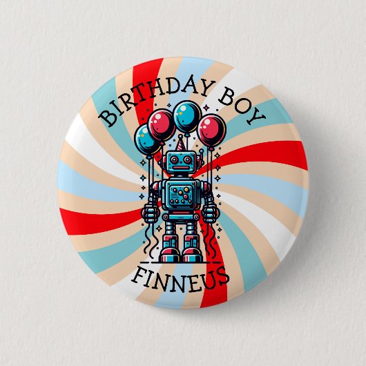 Robot Theme Boy's Happy Birthday Boy Ronde Button 5,7 Cm (Voorkant)