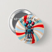 Robot Theme Boy's Happy Birthday Boy Ronde Button 5,7 Cm (Voorkant /achterkant)
