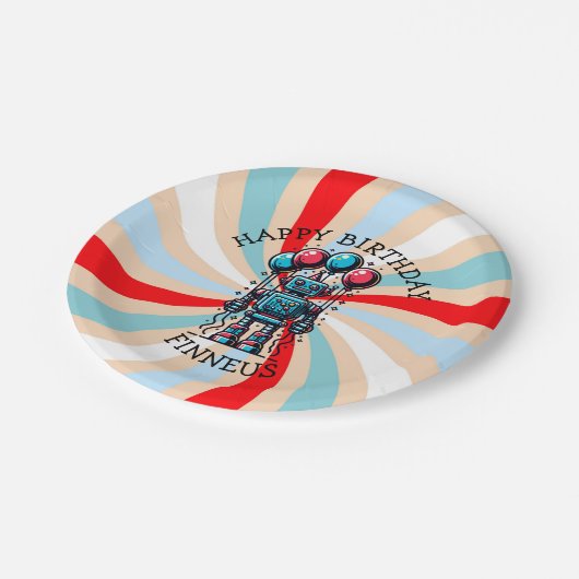 Robot Theme Boy's Happy Birthday Papieren Bordje (Gekanteld)