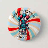 Robot Theme Boy's Happy Birthday Ronde Button 5,7 Cm (Voorkant)