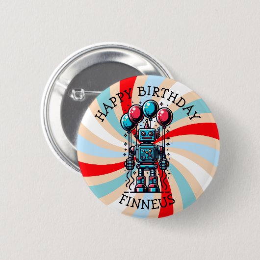 Robot Theme Boy's Happy Birthday Ronde Button 5,7 Cm (Voorkant /achterkant)