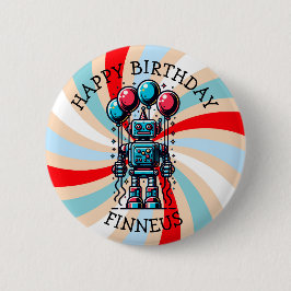 Robot Theme Boy's Happy Birthday Ronde Button 5,7 Cm