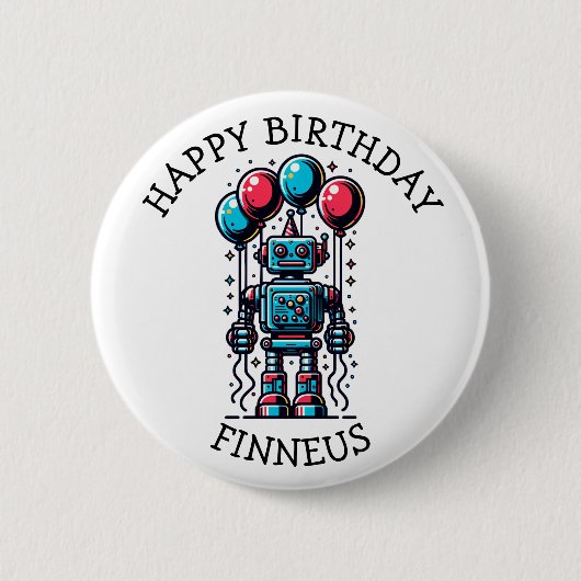 Robot Theme Boy's Happy Birthday Ronde Button 5,7 Cm (Voorkant)