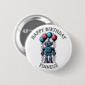 Robot Theme Boy's Happy Birthday Ronde Button 5,7 Cm (Voorkant /achterkant)