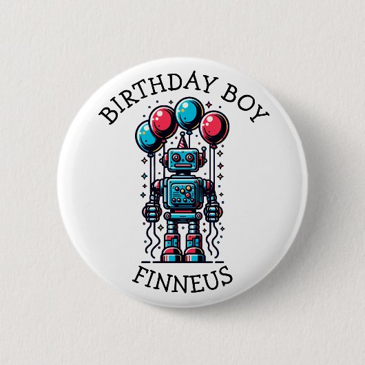 Robot Theme Boy's Happy Birthday Ronde Button 5,7 Cm (Voorkant)