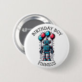 Robot Theme Boy's Happy Birthday Ronde Button 5,7 Cm (Voorkant /achterkant)