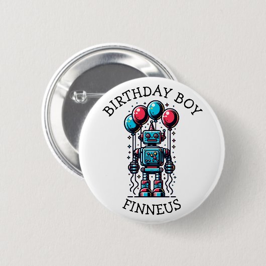 Robot Theme Boy's Happy Birthday Ronde Button 5,7 Cm (Voorkant /achterkant)