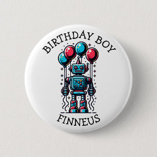 Robot Theme Boy's Happy Birthday Ronde Button 5,7 Cm