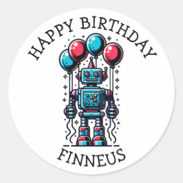 Robot Theme Boy's Happy Birthday Ronde Sticker