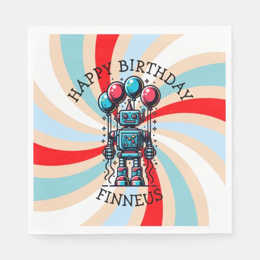 Robot Theme Boy's Happy Birthday Servet (Voorkant)