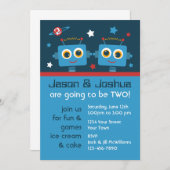 Robot Twins 2e verjaardag Aangepaste uitnodigingen (Voorkant / Achterkant)