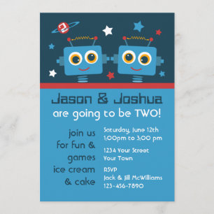 Robot Twins 2e verjaardag Aangepaste uitnodigingen