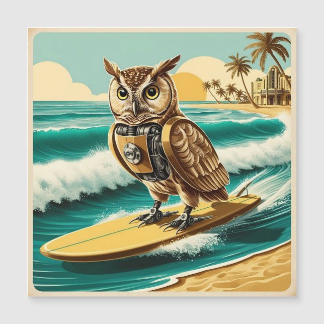  Robot Uil surfen op het strand (Voorkant)
