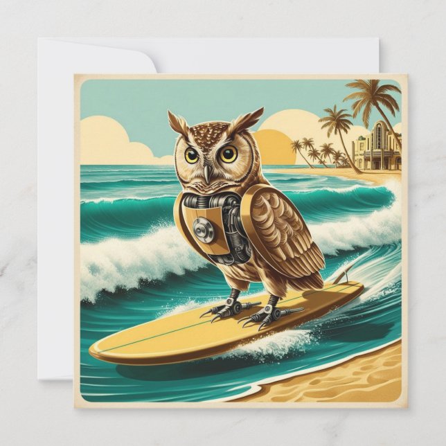  Robot Uil surfen op het strand (Voorkant)