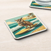  Robot Uil surfen op het strand Bier Onderzetter (Linkerzijde)