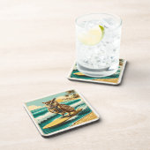  Robot Uil surfen op het strand Bier Onderzetter (Rechterzijde)