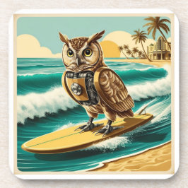  Robot Uil surfen op het strand Bier Onderzetter